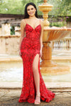 Prom Dresses Formal Fitted Prom Long Sequin Dress Red