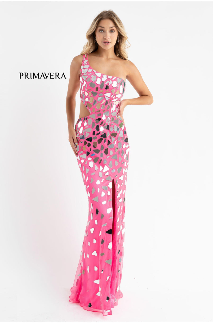 Prom Dresses Long Fitted Formal Cut Glass Prom Dress Neon Pink