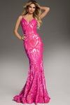 Prom Dresses Spaghetti Strap V Neck Sequined Prom Dress Hot Pink