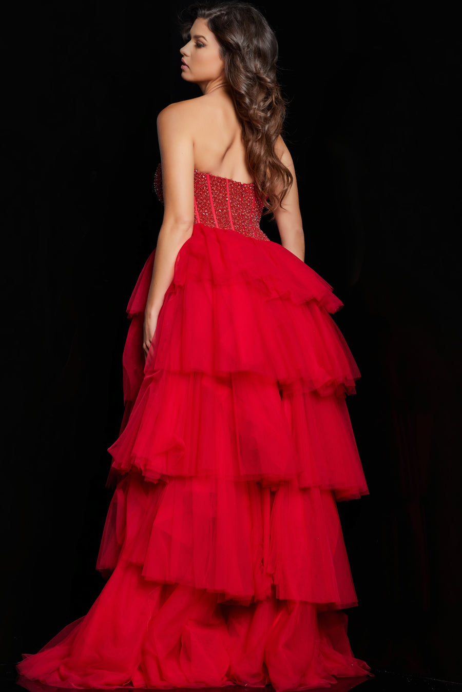 Prom Dresses Strapless Beaded Corset Prom Gown Red