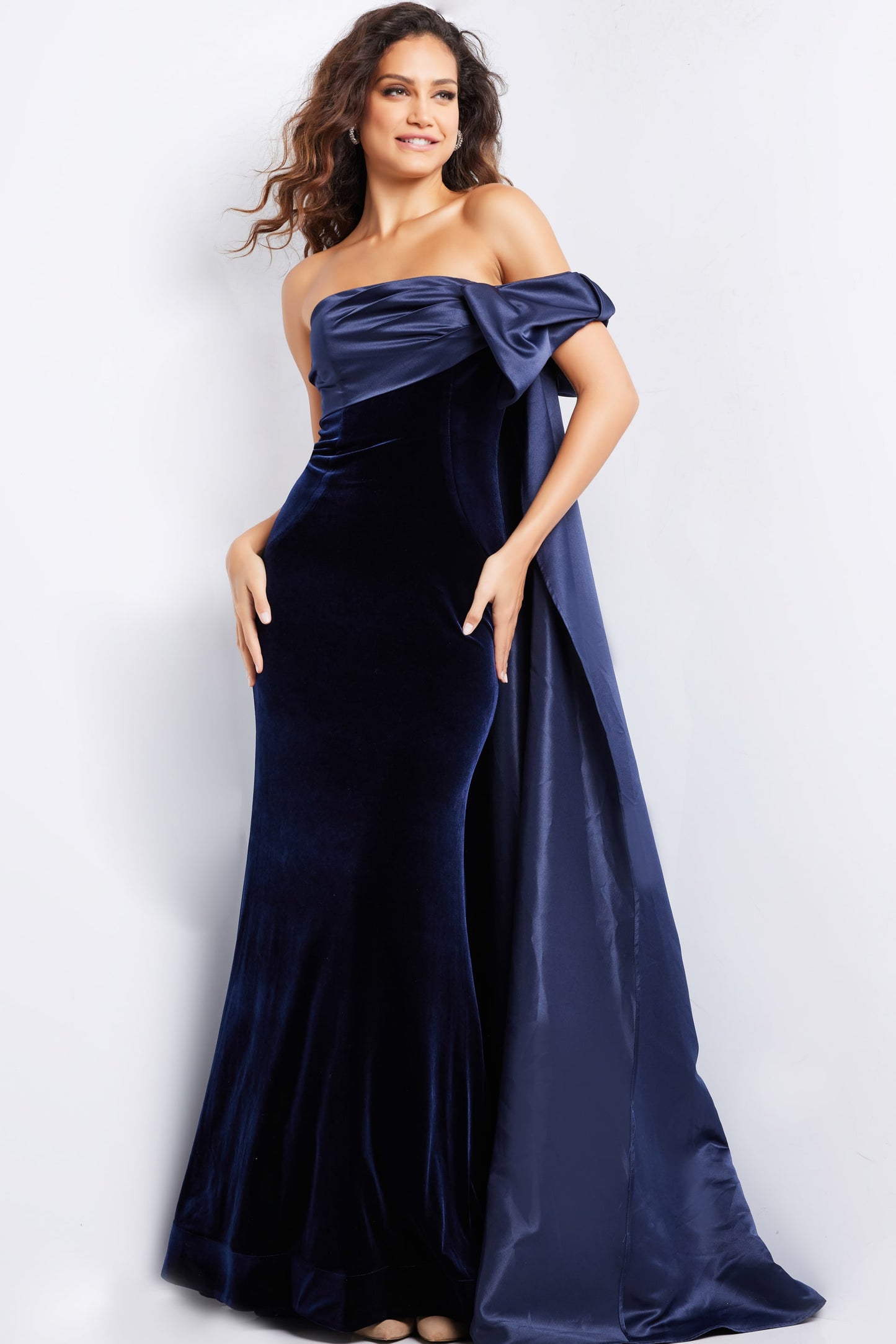 Formal Dresses Off the Shoulder Velvet Formal Dress Navy/Navy