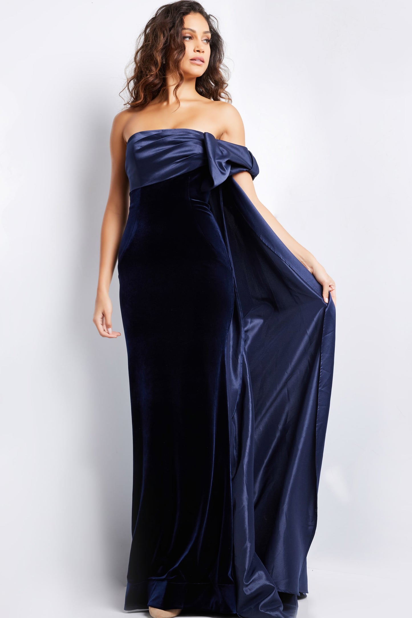 Formal Dresses Off the Shoulder Velvet Formal Dress Navy/Navy