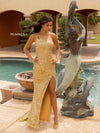 Prom Dresses Asymmetrical Fitted Long Sequin Prom Dress Gold