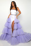 Prom Dresses Long Prom Ruffle Overskirt Formal Dress White/Lilac