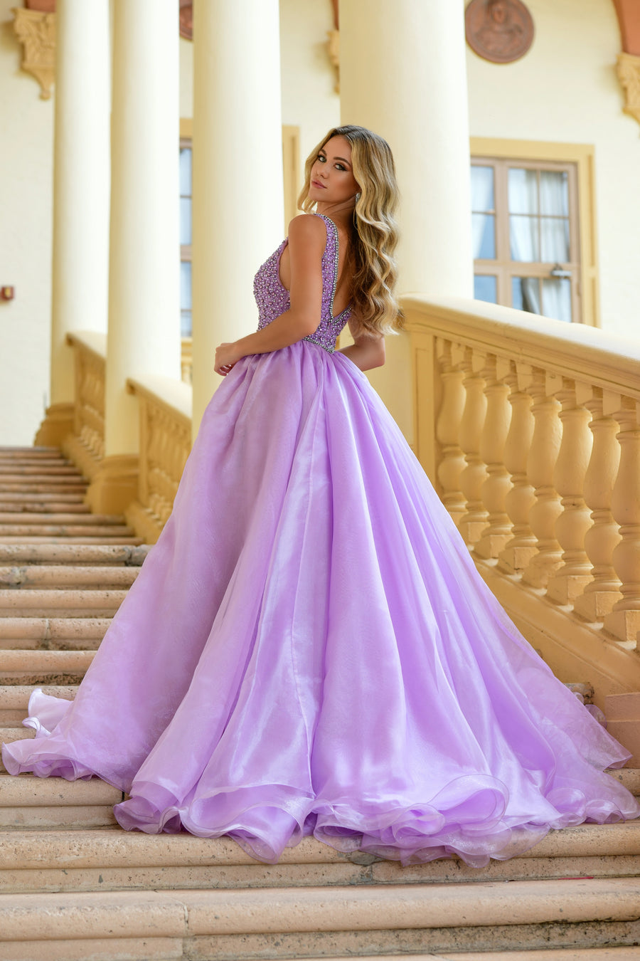 Prom Dresses Formal Beaded Long Prom Ball Gown Lilac