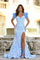 Prom Dresses Formal Sequin Feather Prom Long Trumpet Dress Iridescent Light Blue