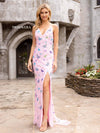 Prom Dresses Prom Sequins Butterfly Applique Long Fitted Dress Pink