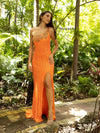 Prom Dresses Long Asymmetrical High Slit Prom Dress Orange