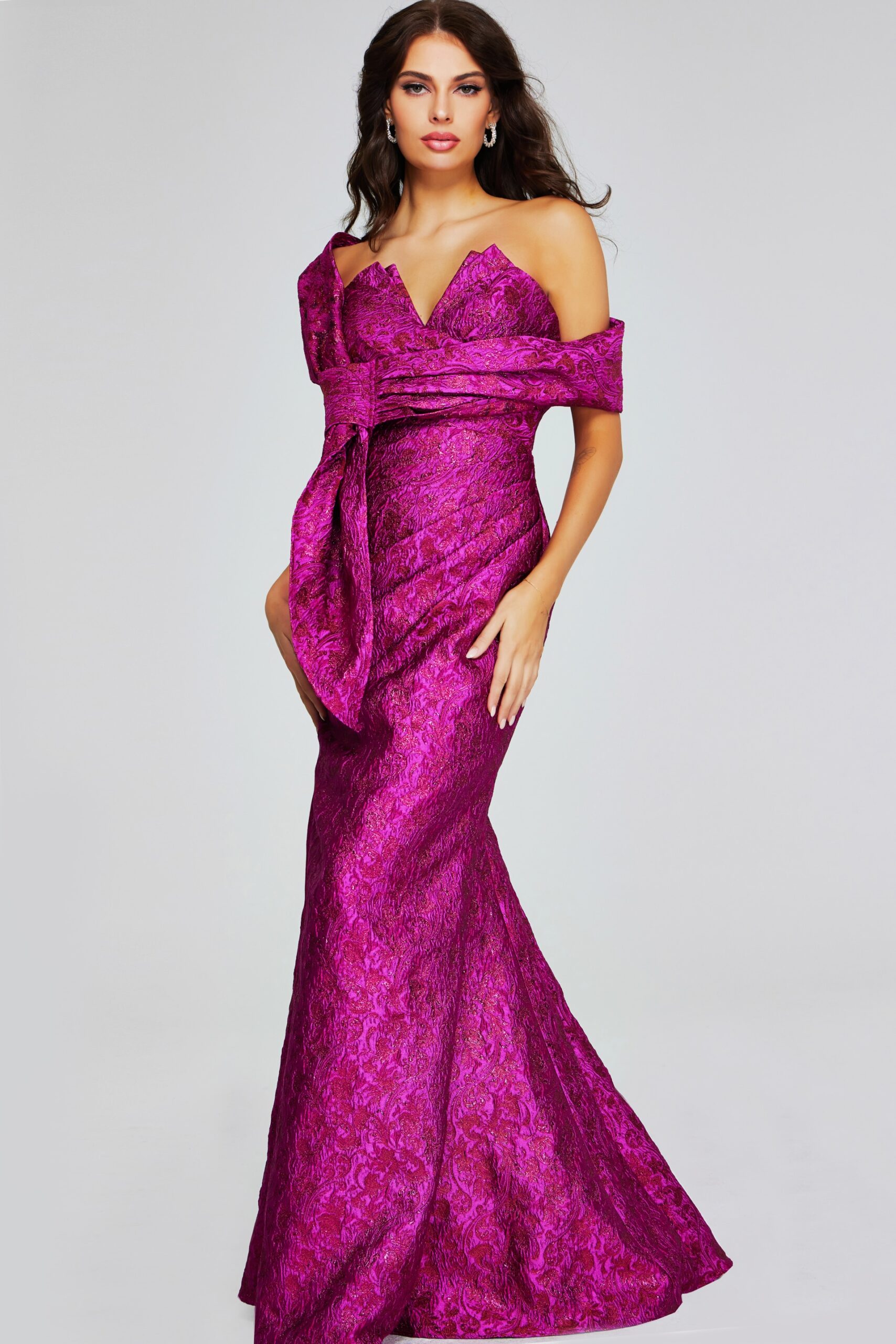 Fuchsia Jovani 39114 Long Mermaid Pleated Formall Evening Porm Dress for 900.0 The Dress Outlet