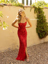 Prom Dresses Long Fitted Sequins Formal Prom Dress Red