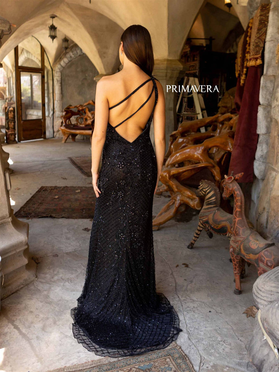 Prom Dresses Long Prom Feather on Shoulders Asymmetrical Dress Black