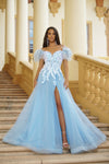 Prom Dresses Formal Prom Long Sequin Feather Dress Iridescent Light Blue