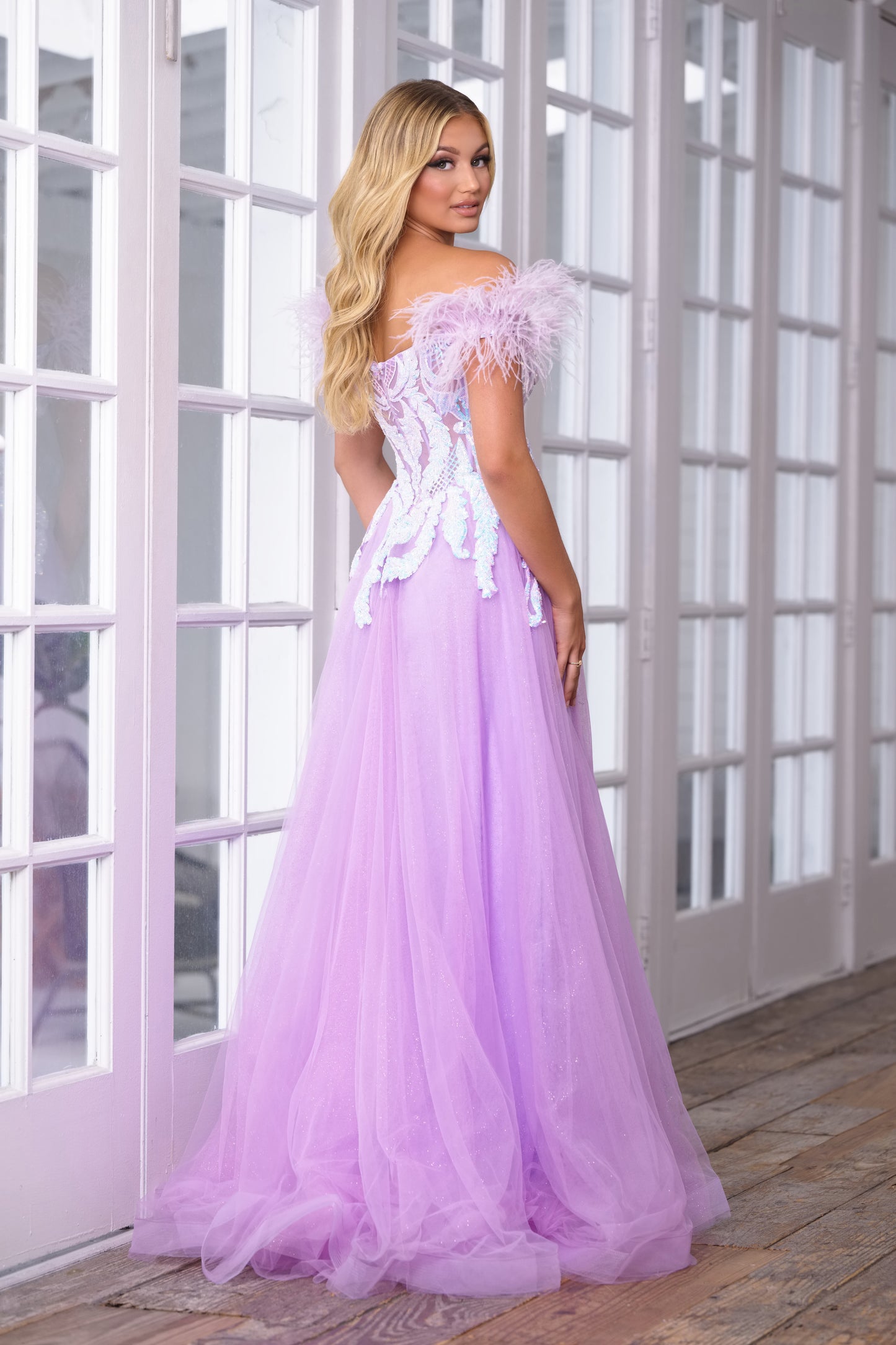 Prom Dresses Formal Prom Long Sequin Feather Dress Iridescent Lilac