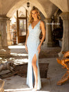 Prom Dresses Long Formal Fitted Prom Sequins Dress Powder Blue