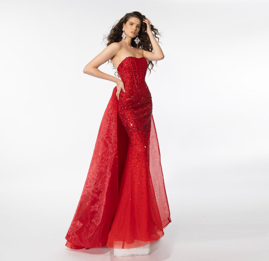 Prom Dresses Glitter Long Prom Drape Gown Red