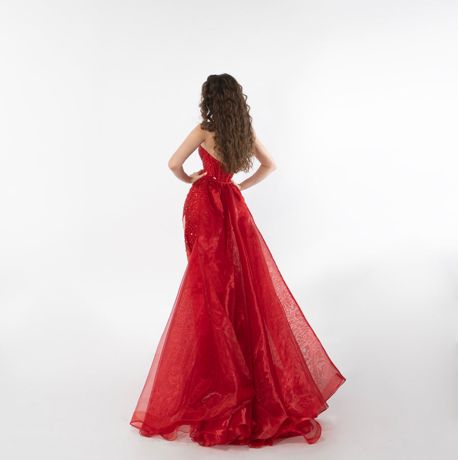 Prom Dresses Glitter Long Prom Drape Gown Red