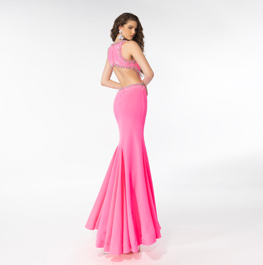 Prom Dresses Flare Prom Long Slit Dress Hot Pink