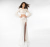 Prom Dresses Two Piece Feather Evening Prom Gown Off White