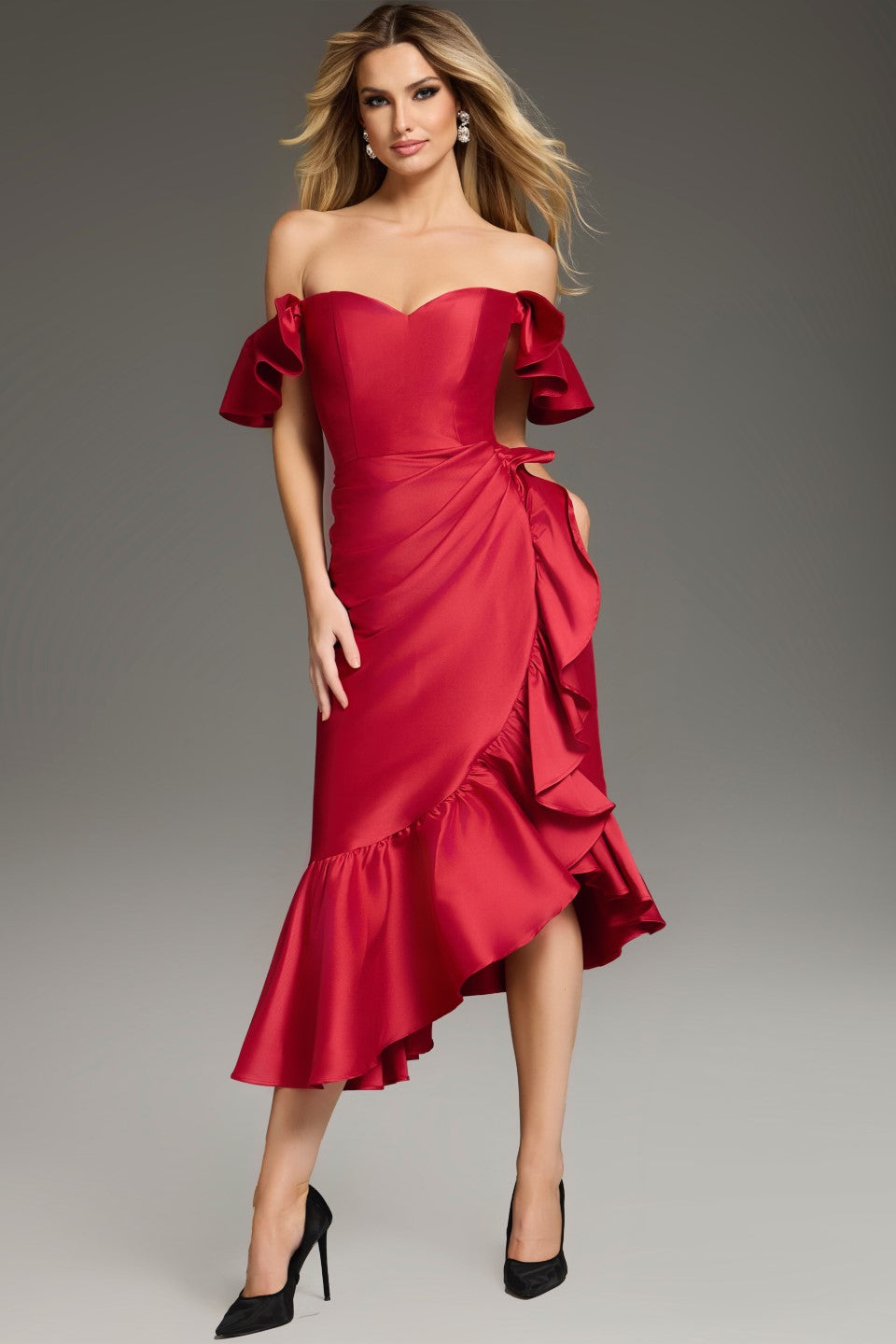 Cocktail Dresses Fitted High Low Ruffled Cocktail Dress Red