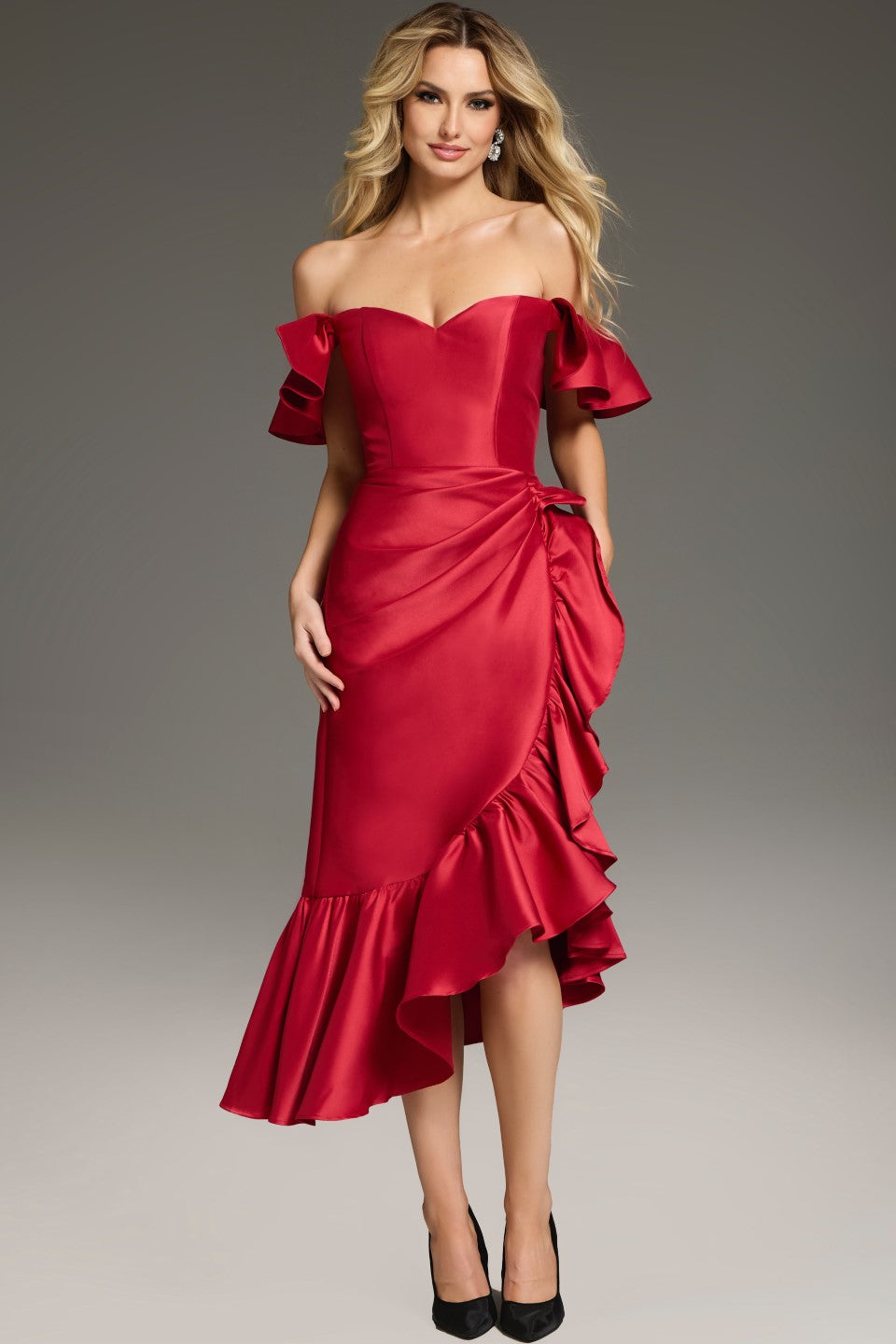 Cocktail Dresses Fitted High Low Ruffled Cocktail Dress Red