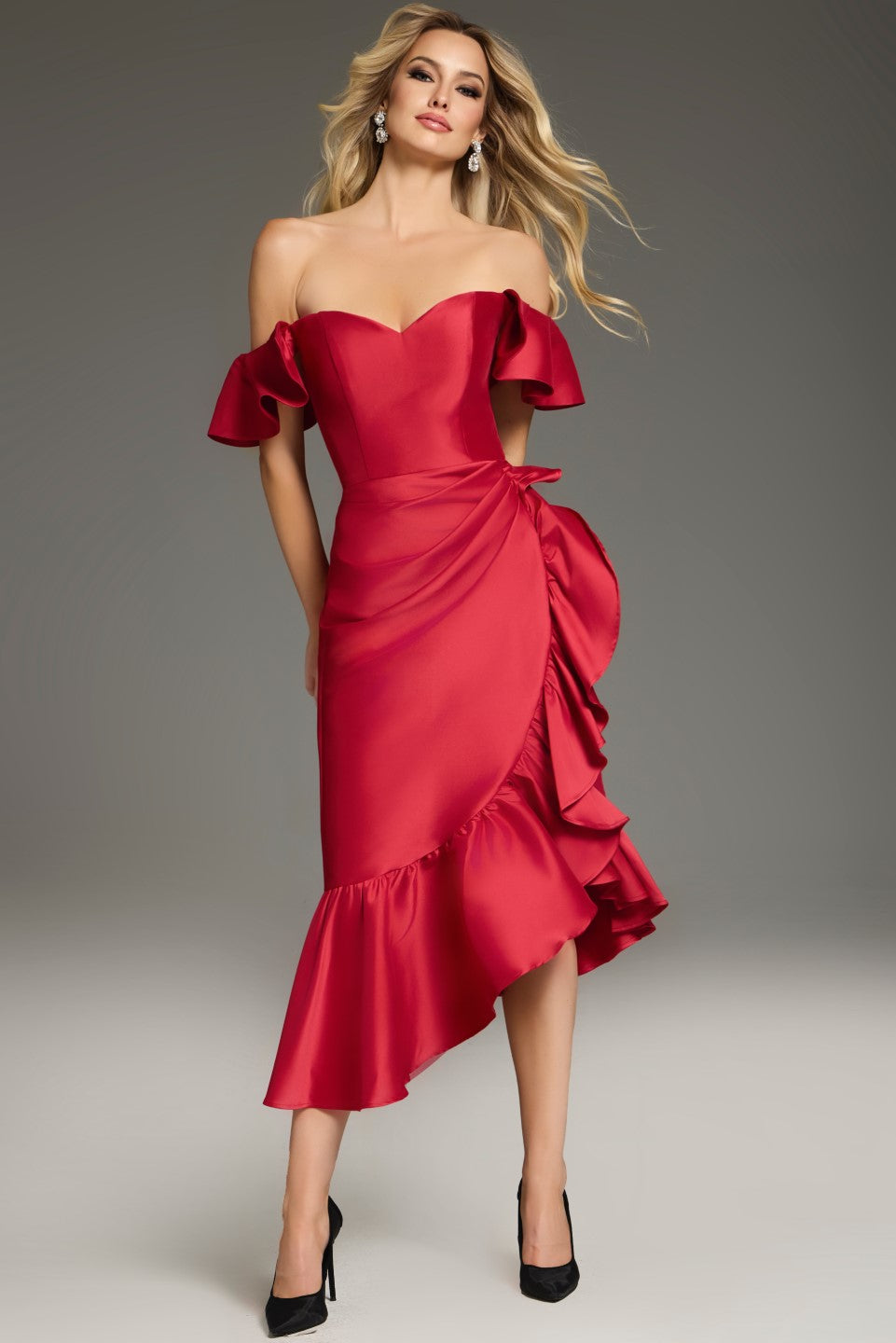 Cocktail Dresses Fitted High Low Ruffled Cocktail Dress Red