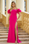 Prom Dresses  Feather Long Formal Slit Prom Dress Hot Pink