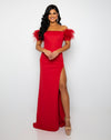 Prom Dresses  Feather Long Formal Slit Prom Dress Red