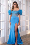 Prom Dresses Prom Feather Long Fitted Slit Dress Sky