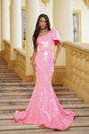 Prom Dresses Sequins Mermaid Prom Gown Neon Pink