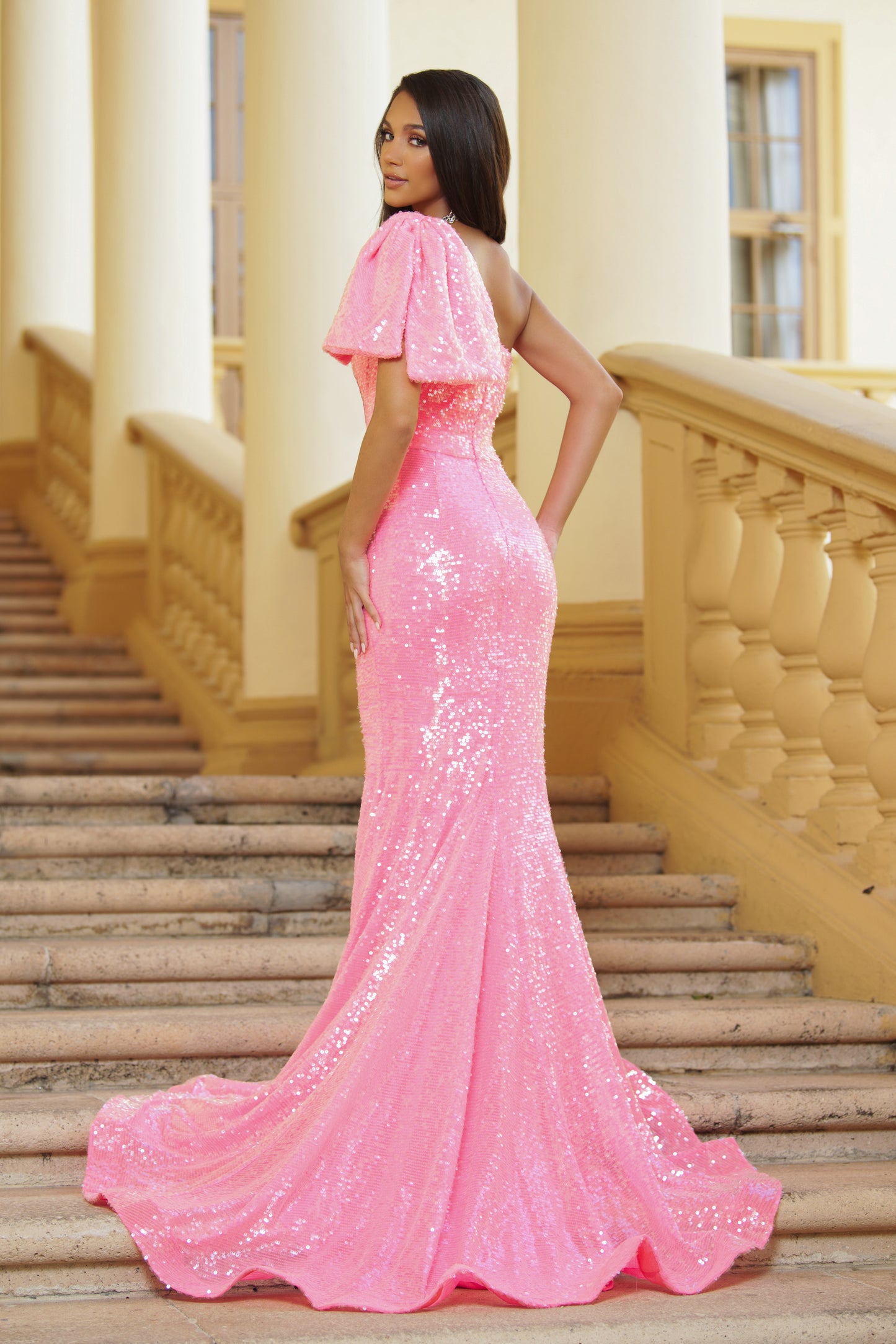 Prom Dresses Sequins Mermaid Prom Gown Neon Pink