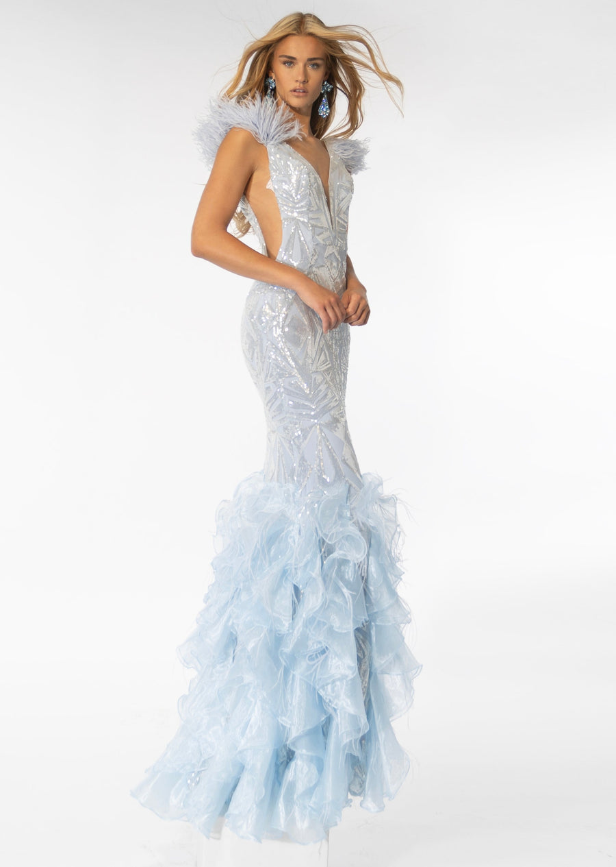 Prom Dresses Glitter Mermaid Fitted Prom Gown Light Blue