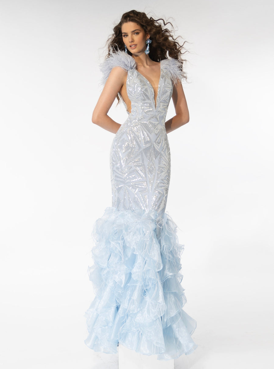 Prom Dresses Glitter Mermaid Fitted Prom Gown Light Blue