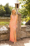 Prom Dresses Long Fitted Sequined Slit Prom Dress Coral