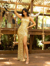 Prom Dresses Long Fitted Side Slit Prom Dress Gold