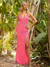 Prom Dresses Long Sequins Slit Dress Neon Pink