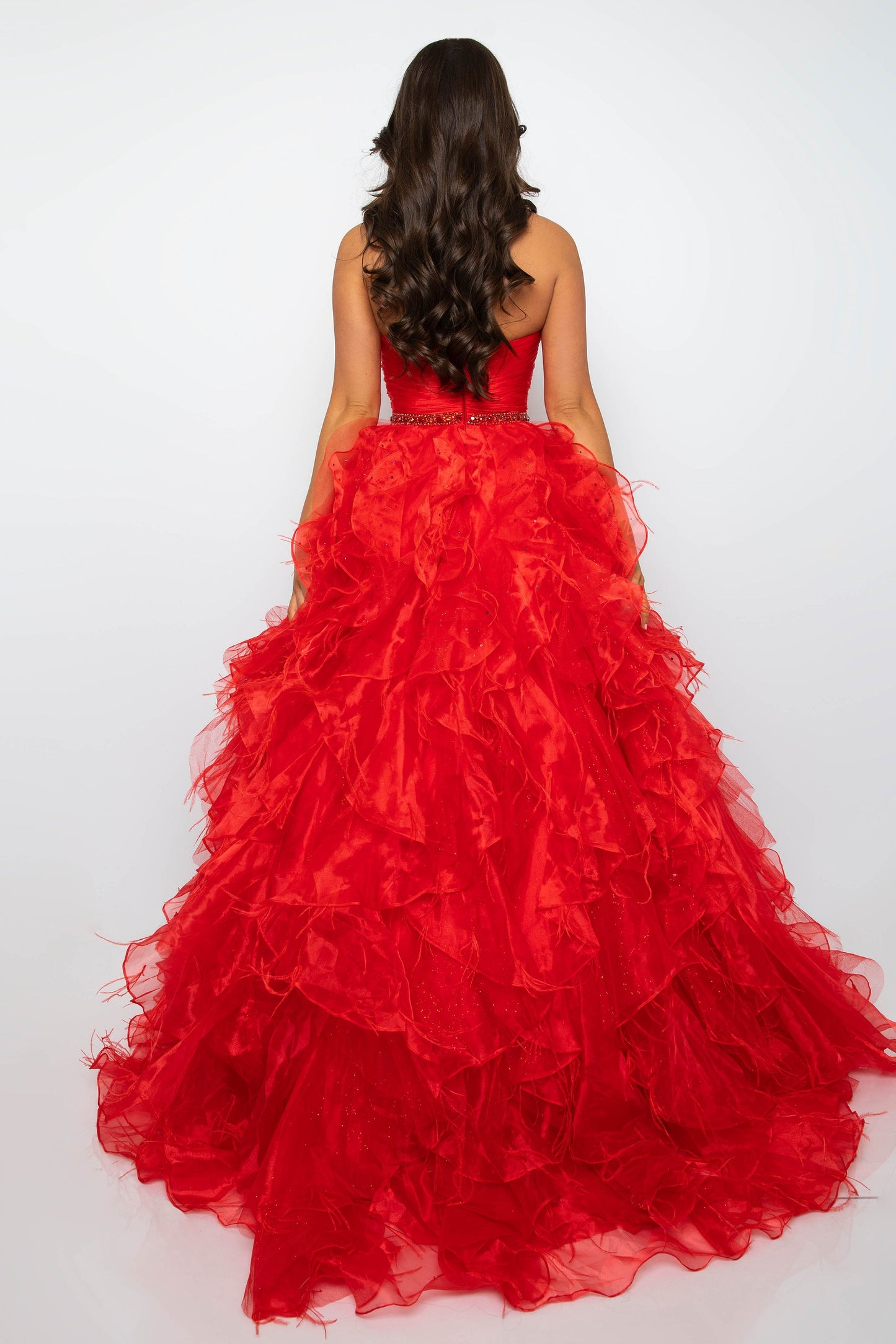 Prom Dresses Glitter Ruffle Skirt Long Prom Dress Red