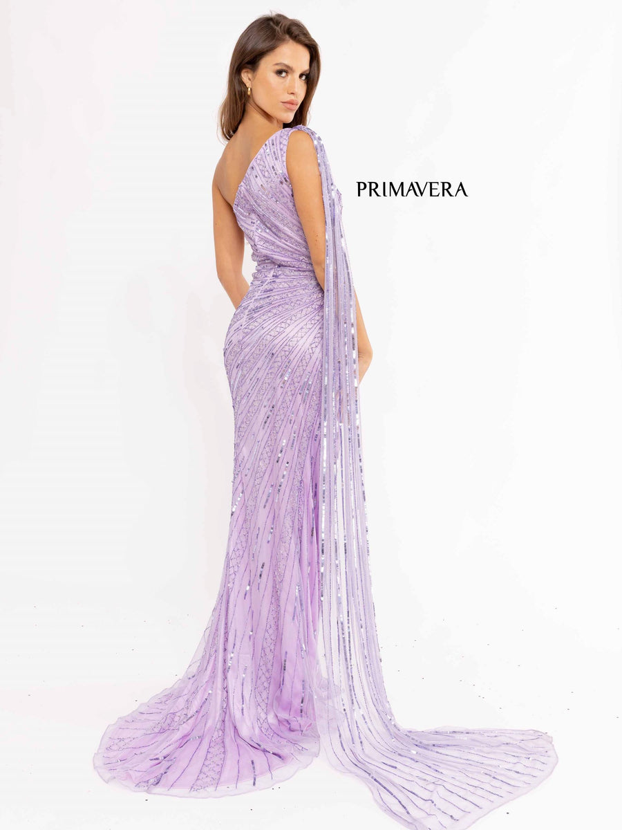 Prom Dresses Long Sequins One Shoulder Sash Prom Dress Lilac