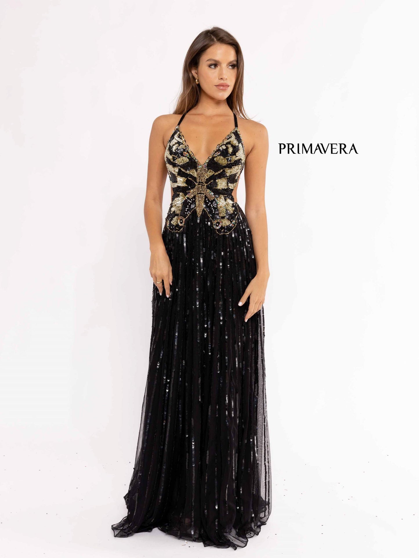 Prom Dresses Sequins Long Prom Butterfly Pattern Dress Black