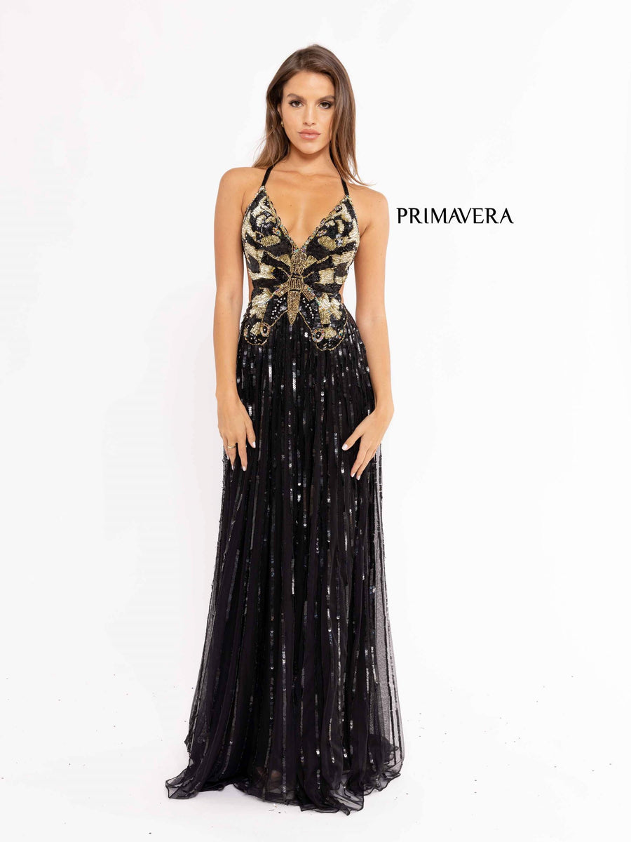 Prom Dresses Sequins Long Prom Butterfly Pattern Dress Black