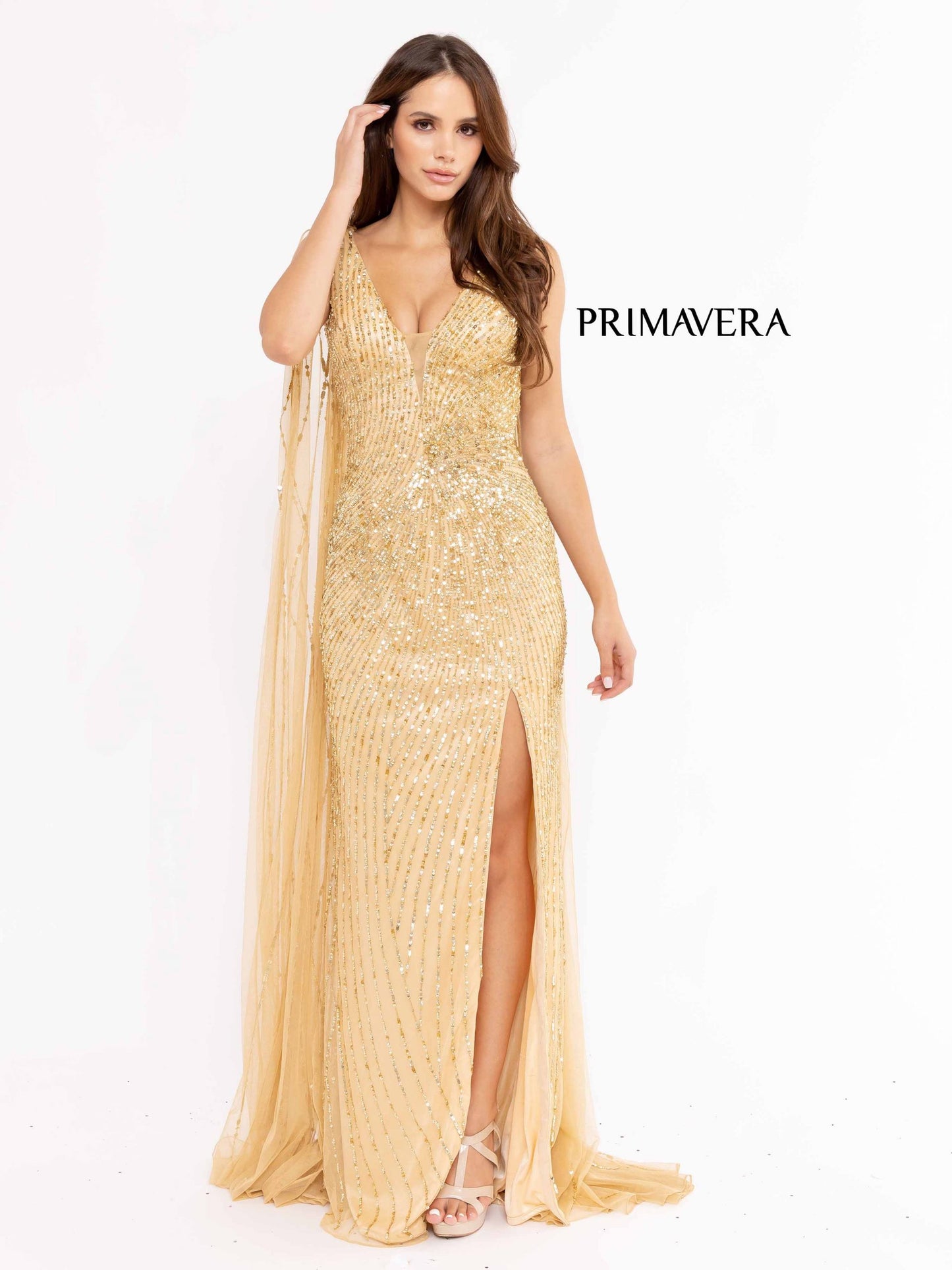 Prom Dresses Long Sequins Cape Prom Dress Gold