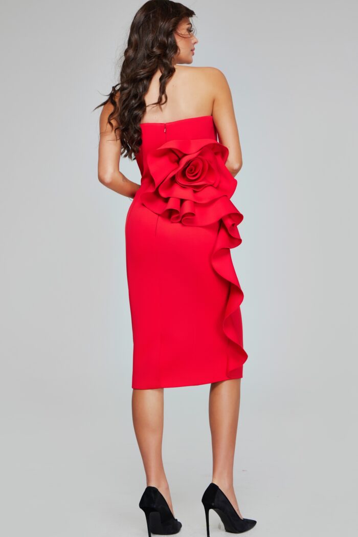 Cocktail Dresses Short Fitted Rosette Cocktail Dress Red