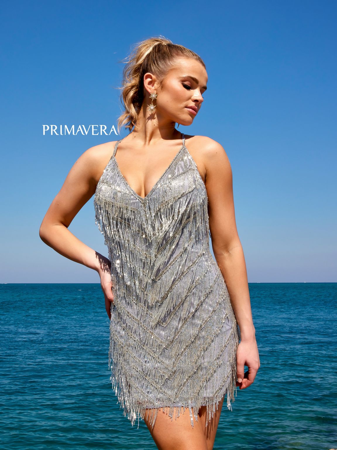 Primavera Couture 4019 Short Cocktail Fringe Prom Dress