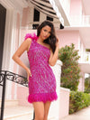 Cocktail Dresses One Shoulder Sparkling Short Prom Dress FUCHSIA