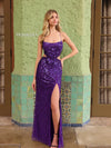 Prom Dresses Formal Cutout Sequin Beaded Prom Long Dress Purple