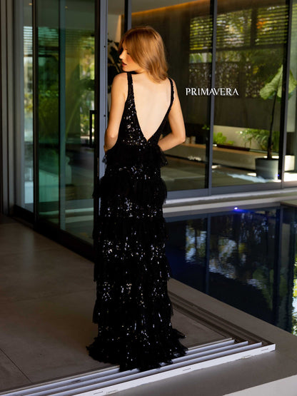 Prom Dresses Long Ruffle Trimmed Formal Prom Dress Black