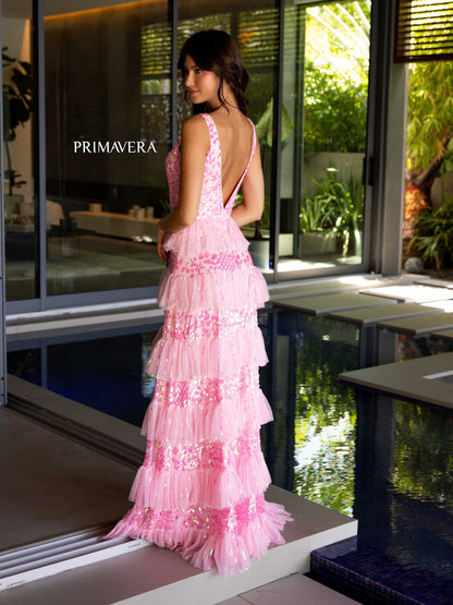 Prom Dresses Long Ruffle Trimmed Formal Prom Dress Pink
