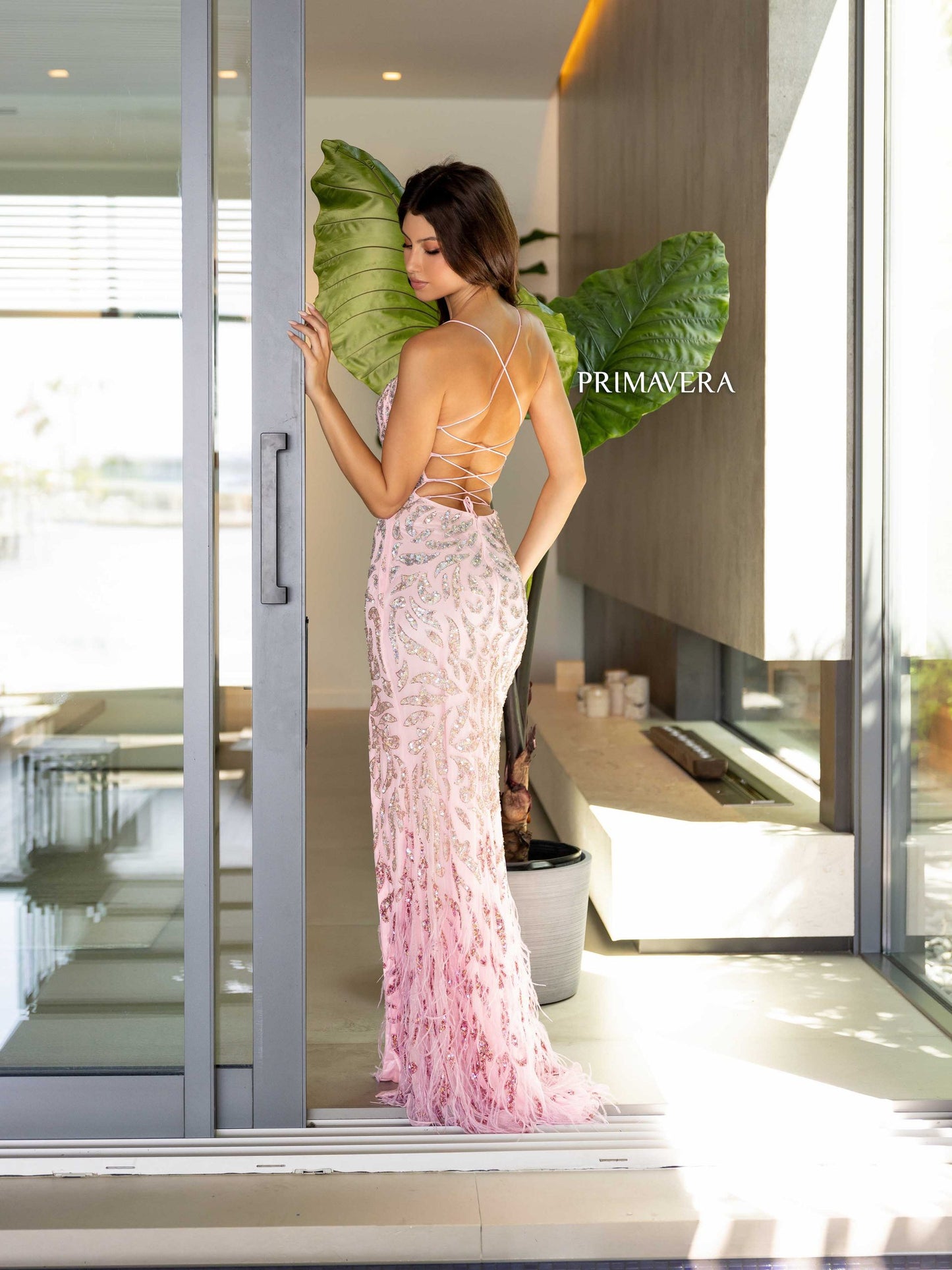 Prom Dresses Long Sequin Feather Formal Prom Dress Pink