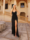 Prom Dresses Long Formal Beaded Fringes Prom Fitted Dress Black