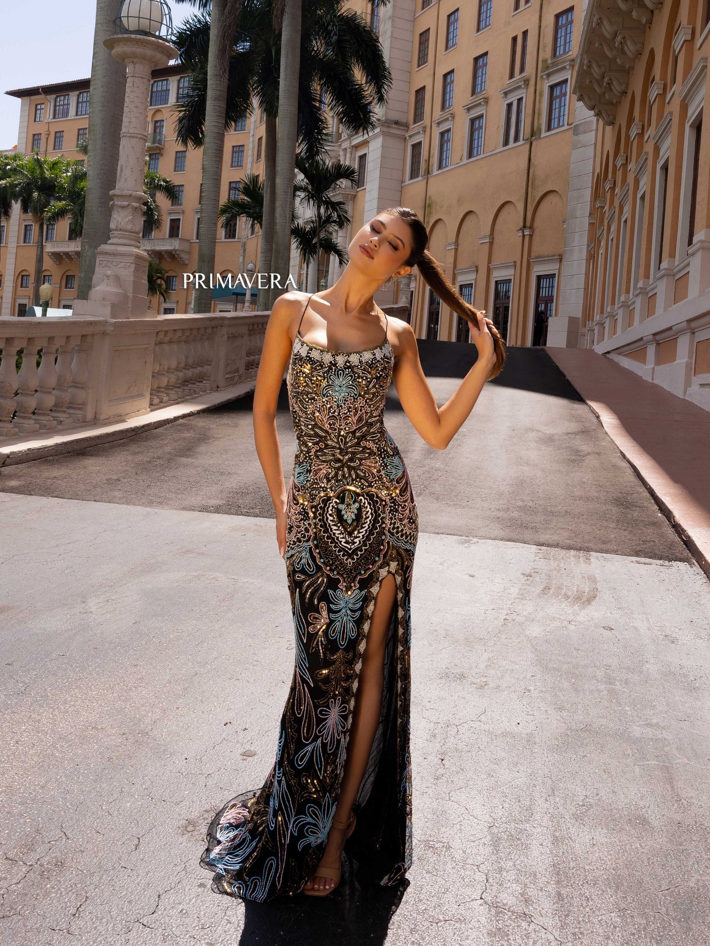 Prom Dresses Formal Prom Beaded Mosaic Long Dress Black Multi