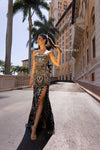 Prom Dresses Formal Prom Beaded Mosaic Long Dress Black Multi